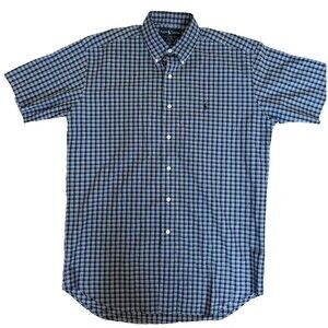 Ralph Lauren Blake Mens Medium Plaid Short Sleeve Button Down Shirt Blue Pony